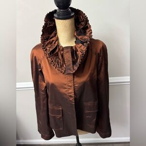 St John Elegant Brown Ruffled Women's Jacket P